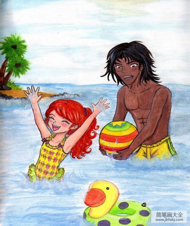 游泳的快乐夏天主题绘画作品欣赏