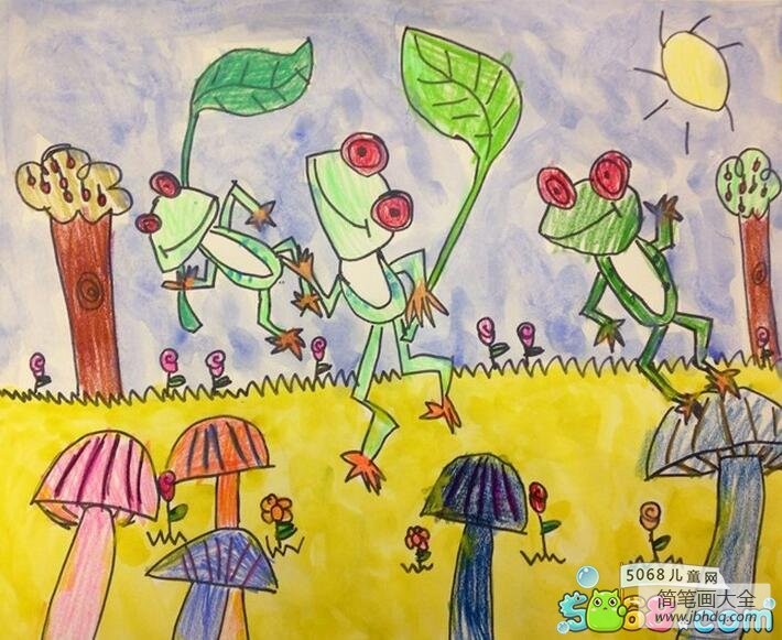 快乐的小青蛙夏天图画儿童画作品分享