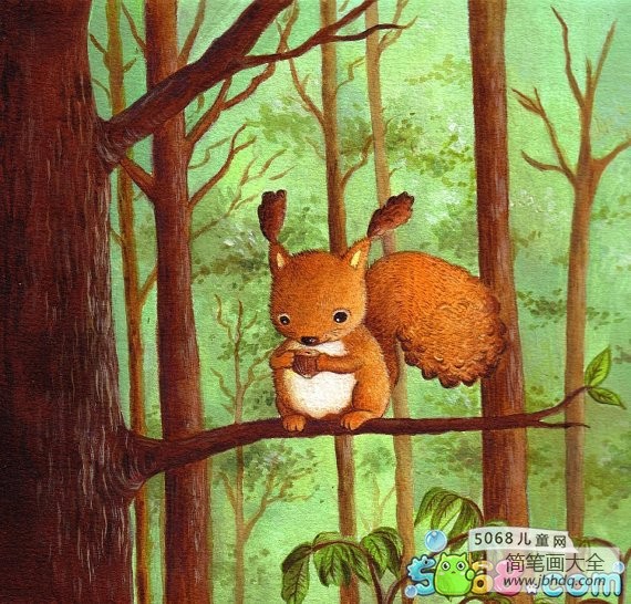 收集松果的松鼠绘画作品在线欣赏