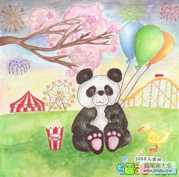 游乐场里的大熊猫国外水彩画作品欣赏