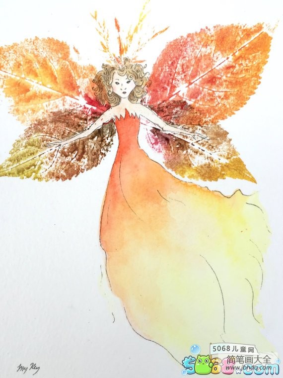 美丽的秋姑娘水彩画 儿童画秋天的图画分享