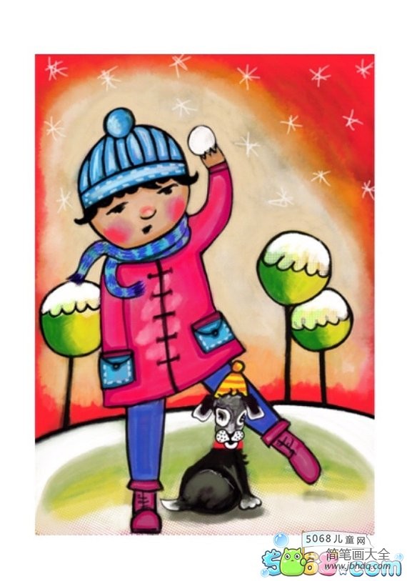 欢乐的打雪仗国外儿童画图片欣赏