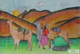 国外儿童画欣赏-骆驼队