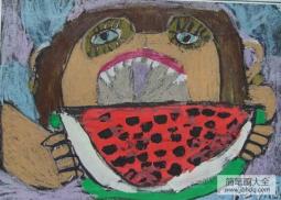 国外儿童画作品-我最爱吃西瓜