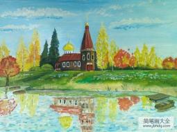 郊外的教堂,国外儿童优秀水彩画作品欣赏
