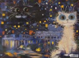 黑夜中的猫咪国外儿童画作品欣赏