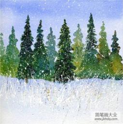 飘雪的树林冬天的图画在线欣赏