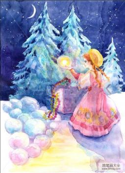 雪夜寻宝女孩，小学生画冬天的图画在线看