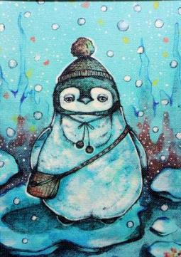 过冬的企鹅国外水彩画作品在线看