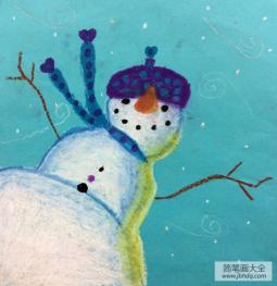 文艺范的雪人儿童水彩画作品在线看