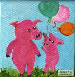 幸福的猪父子水彩绘画作品在线看