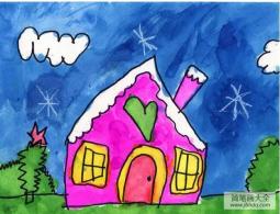我的红房子7岁小朋友冬天主题绘画作品