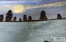 雪夜丙烯画 关于冬天的风景画作品展示