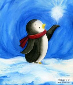小企鹅的冰雪世界 外国小朋友画冬天的图画