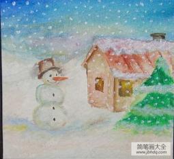 屋外的小雪人美丽的冬天儿童画欣赏