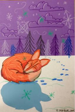 冬眠的狐狸水彩画作品在线欣赏
