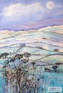 德比郡山的冬季风景油画作品欣赏