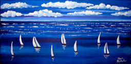 帆船和蓝天关于大海的风景油画作品欣赏