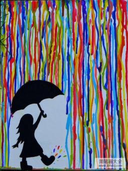 彩色的大雨人物装饰画作品欣赏