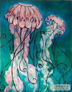 漂亮的水母海底世界主题油画作品欣赏