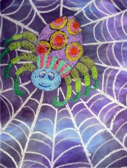 蜘蛛织网9岁小朋友昆虫画画作品图片