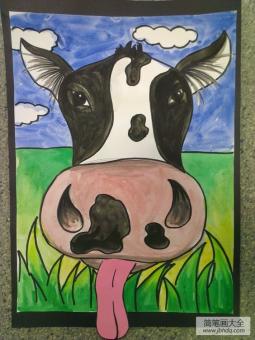 动物水彩画作品之奶牛先生的自画像