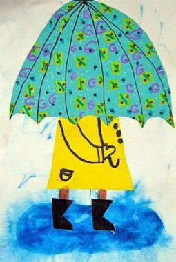 打伞的小孩下雨了儿童画教师范画