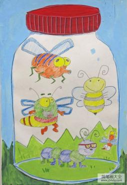 罐子里的昆虫动物画画作品欣赏