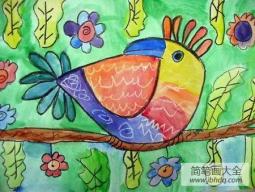 彩虹鸟二年级小学生动物水彩画分享