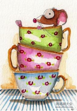 喝下午茶的老鼠国外创意动物水彩画分享