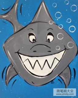 兴奋的大鲨鱼海底世界儿童画作品展示