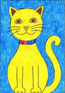 蹲在地上的小黄猫可爱动物画教师范画