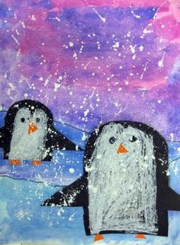 玩雪的小企鹅国外油画作品在线看