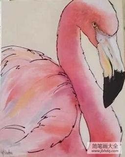 火烈鸟的肖像动物油画作品欣赏