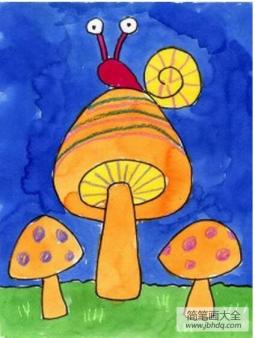 草地上的蘑菇植物主题画作品欣赏
