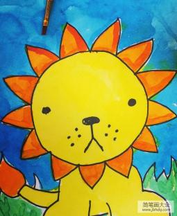 向日葵狮子外国小朋友动物画作品分享