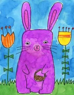 紫色的小兔子好看的动物画图片欣赏