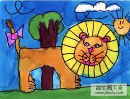 狮子水彩画 森林动物主题画分享