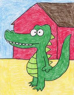 站立的小鳄鱼国外卡通动物画作品