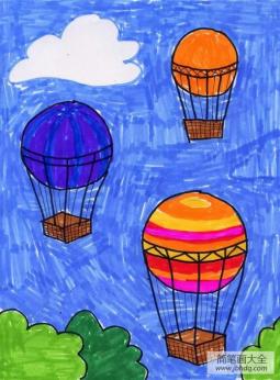 五彩缤纷的热气球国外小学生水彩画