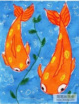 海底世界儿童画教师范画之鲤鱼母子俩