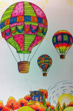 天空上的热气球绘画 小朋友画水彩画作品在线看