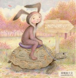 骑着乌龟的小女孩彩铅画作品欣赏