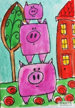 小猪叠罗汉国外创意动物画作品
