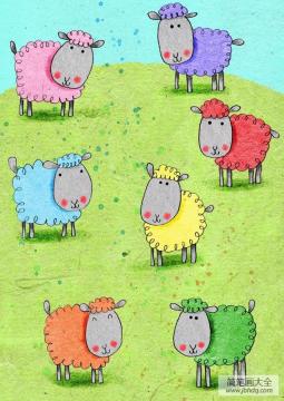 一群小绵羊可爱动物画画作品展示