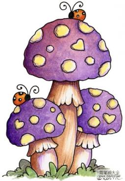 蘑菇和瓢虫有关于植物的绘画作品展示