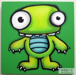 绿色的大眼怪卡通怪兽油画作品展示