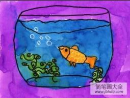 鱼缸里的金鱼水彩画之瑞安的鱼缸