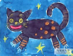 张牙舞爪的黑猫动物画画作品赏析