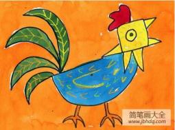 大公鸡打鸣外国小学生动物画作品分享